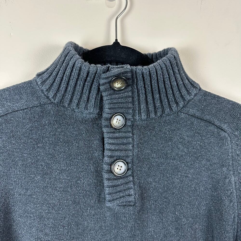 J.Crew Cobalt Gray Cotton Mock Neck Button Sweater Mens M Ribbed Collar Pullover - Picture 3 of 7